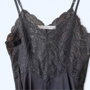 Unique Vintage Elegant Black Lace Slip Dress